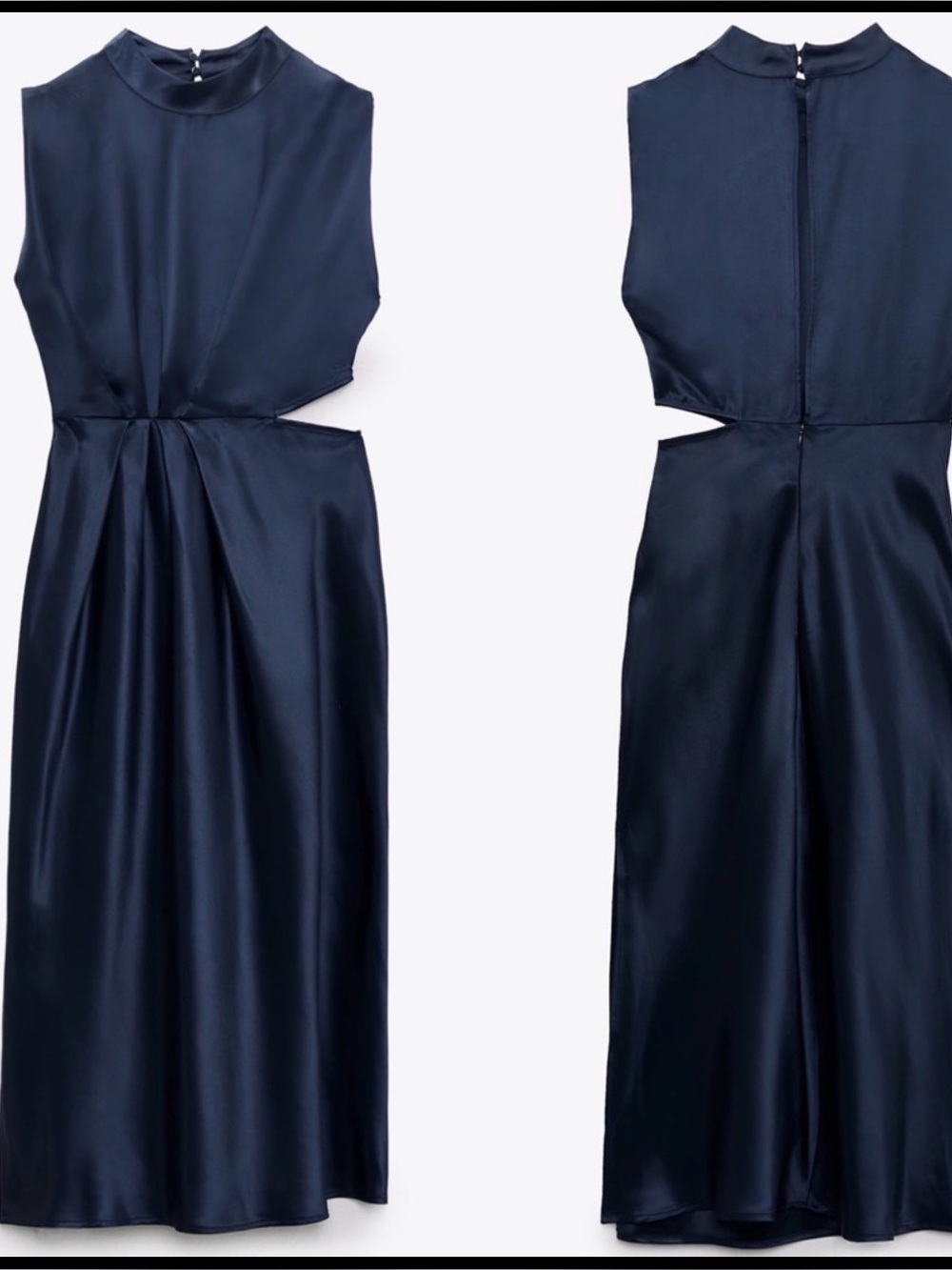 Zara Navy Cutout Satin Midi Dress